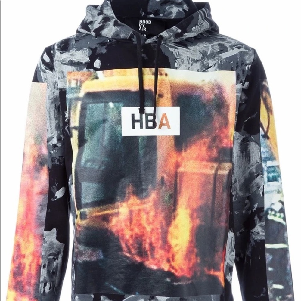 HOOD BY AIR- Bulldozer Fire Print Hoodie (Large)